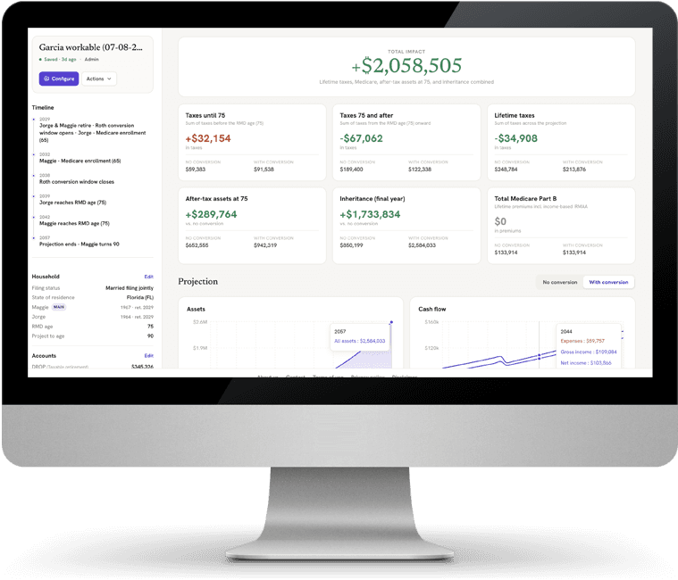 Product screenshot of the Roth calculator in use